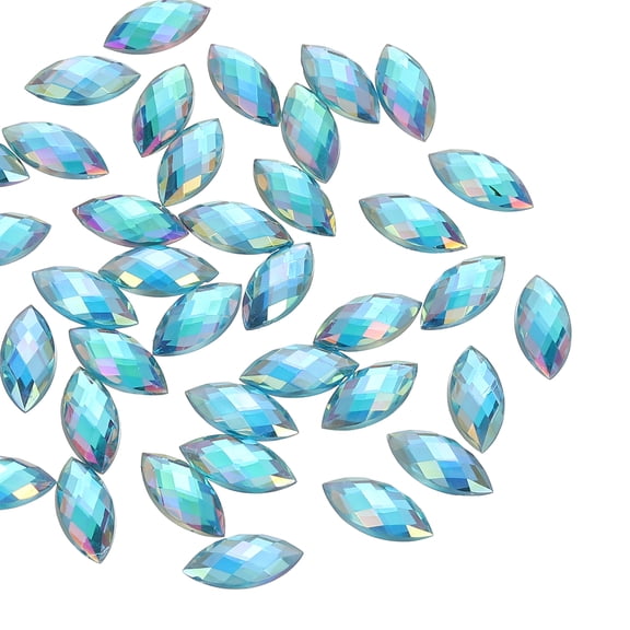 Uxcell Marquise Gems, 40 Pcs 15x7mm Acrylic Rhinestones Flat Back Navette Horse Eye Crystal Gems,AB Lake Blue