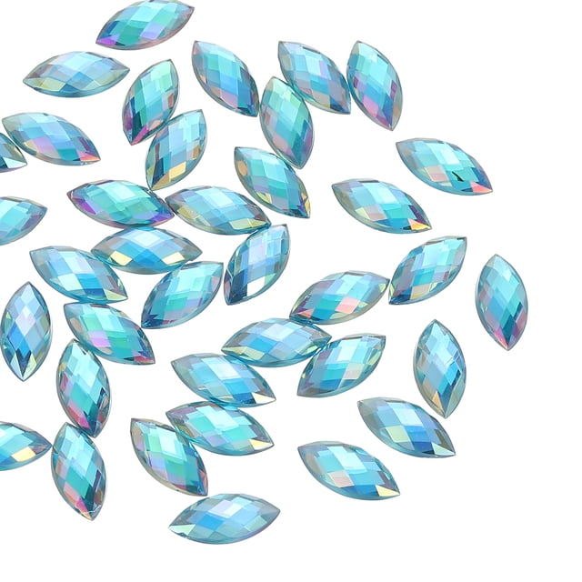 Uxcell Marquise Gems, 40 Pcs 15x7mm Acrílico Rhinestones Plano Espalda Navette Ojo de Caballo Cristales, AB Azul Lago