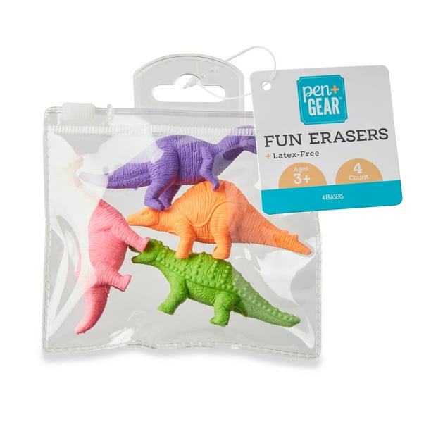 Pen+Gear 3D Eraser Pals, Dinosaur Theme, 4 Count, Multicolor
