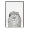 Kate and Laurel Sylvie Lion Animal Print Black and White Portrait Framed Canvas Wall Art by Simon Te Tai, 23x33 Gray