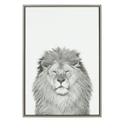 Kate and Laurel Sylvie Lion Animal Print Black and White Portrait Framed Canvas Wall Art by Simon Te Tai, 23x33 Gray