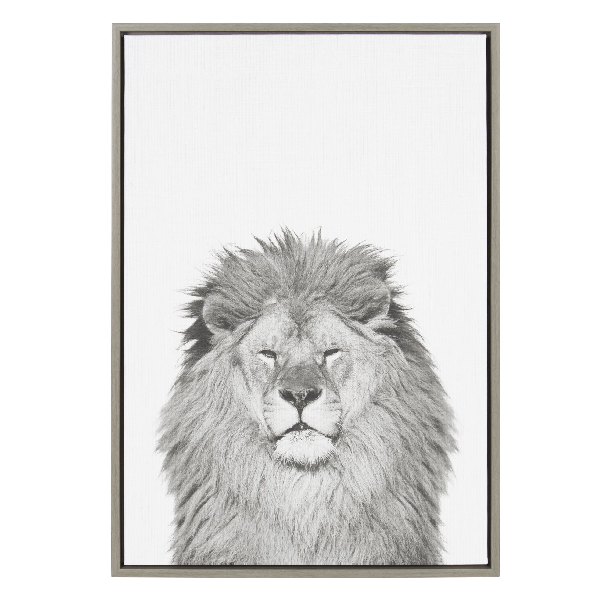 Kate and Laurel Sylvie Lion Animal Print Black and White Portrait Framed Canvas Wall Art by Simon Te Tai, 23x33 Gray
