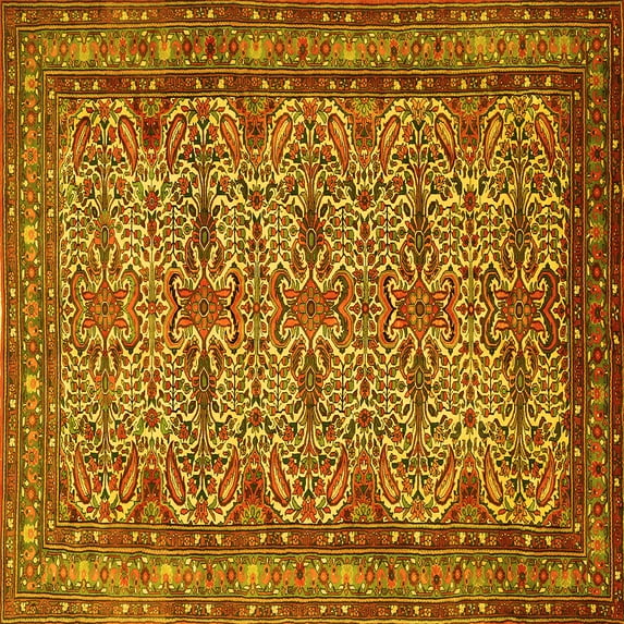 Ahgly Company Indoor Square Persian Yellow Traditional Area Rugs, 8' Square