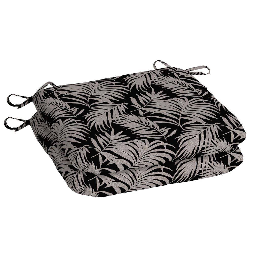 Mainstays Black Tropical Palms 17" x 15.5" Outdoor Seat Pad, 2 Pack