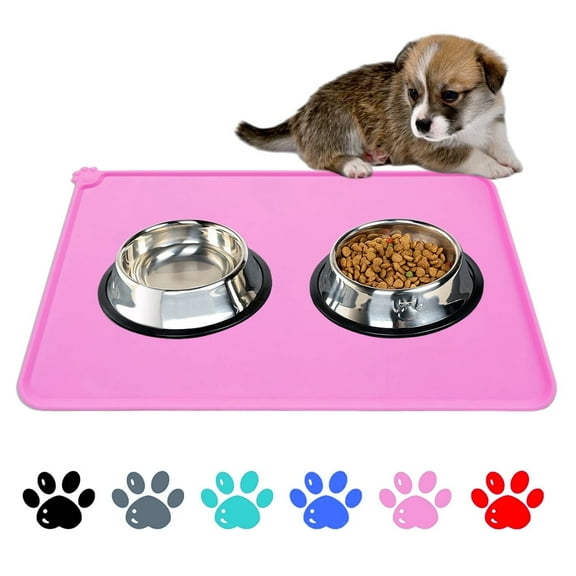 QiShi Silicone Waterproof Dog Cat Pet Food Mats Tray -FDA Grade Dog Pet Cat Feeding Mat-Pink