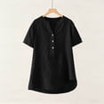 thumbnail image 5 of Linen Womens V-Neck Short Sleeve Tops Half Placket Button Solid Color Shirts 2026 Casual Daily Party Spring Summer Clothes, 5 of 6
