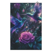 Yuyamidu Hummingbird Coral Fleece Golf Towel Purple Rose Golf Towels with Hook and Loop Fastener Convenient Golf Cleaning Towel
