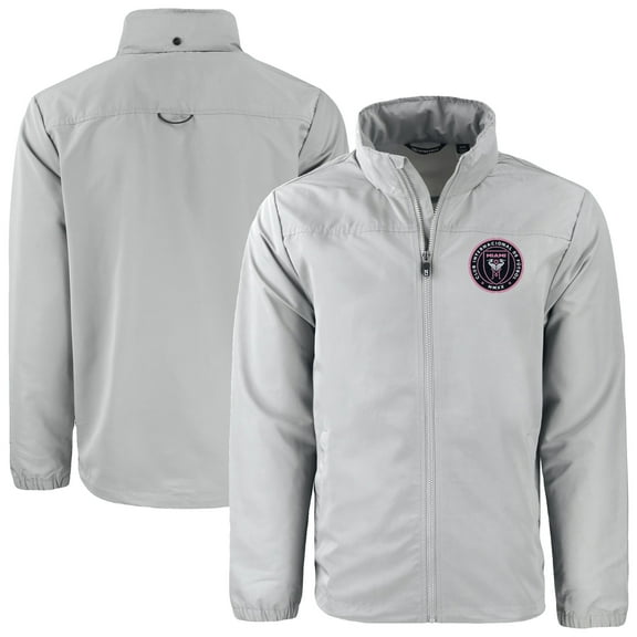 Men's Cutter & Buck  Gray Inter Miami CF Big & Tall Charter Eco Knit Recycled Full-Zip Hoodie Jacket