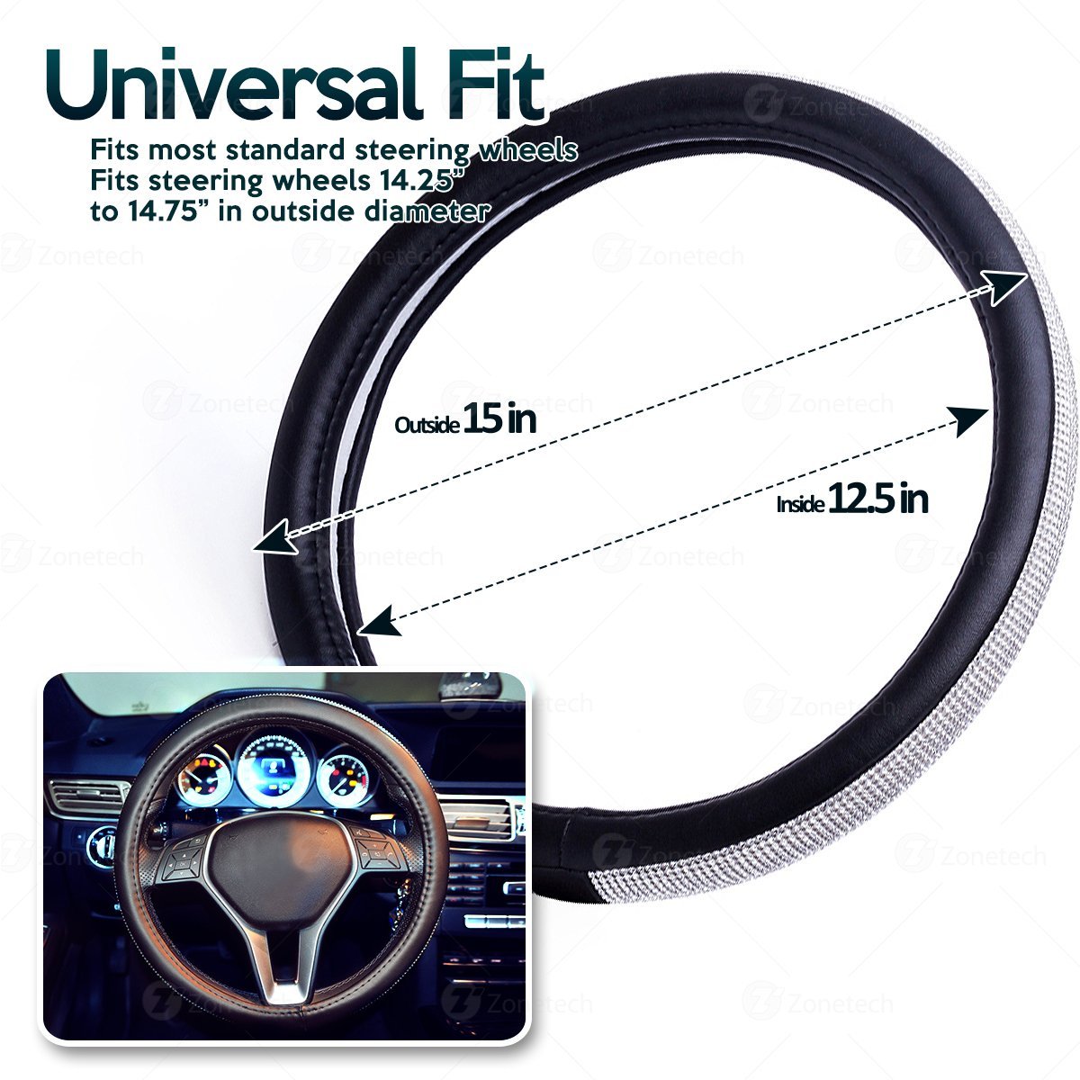 Rhinestone Diamonds Crystal Car Steering Wheel Cover -Zone Tech Shiny Bling Steering Wheel Cover with PU Leather Backing