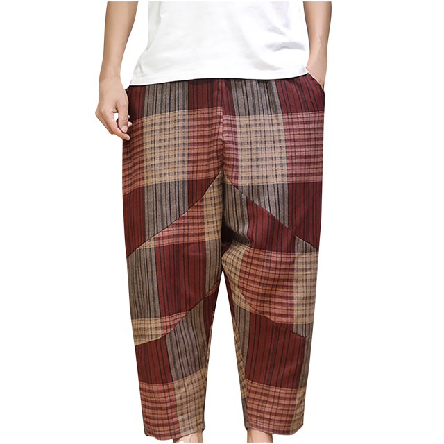 Pants for Men Men's Drawstring Elastic Waist Solid Color Casual Nationality Length Pants