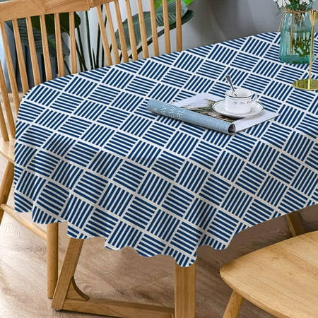 

Oval Tablecloth Blue Striped Tablecloth Modern Oval Tablecloth Geometric Tablecloth Indoor/Outdoor Waterproof Wrinkle Free Durable Tablecloth for Oval Tables 60 X 84 Inch