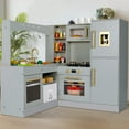 thumbnail image 6 of LAZY BUDDY Corner Wooden Play Kitchen for Kids, Toddler Kitchen Playset Pretend Play Toy with 6 Cookware Accessories, Lights & Sounds, 6 of 11