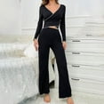 thumbnail image 3 of ICHUANYI Womens V-neck Pajamas Long Sleeve Sleepwear Top with Pants Super-Soft Solid Lounge Sets, 3 of 6