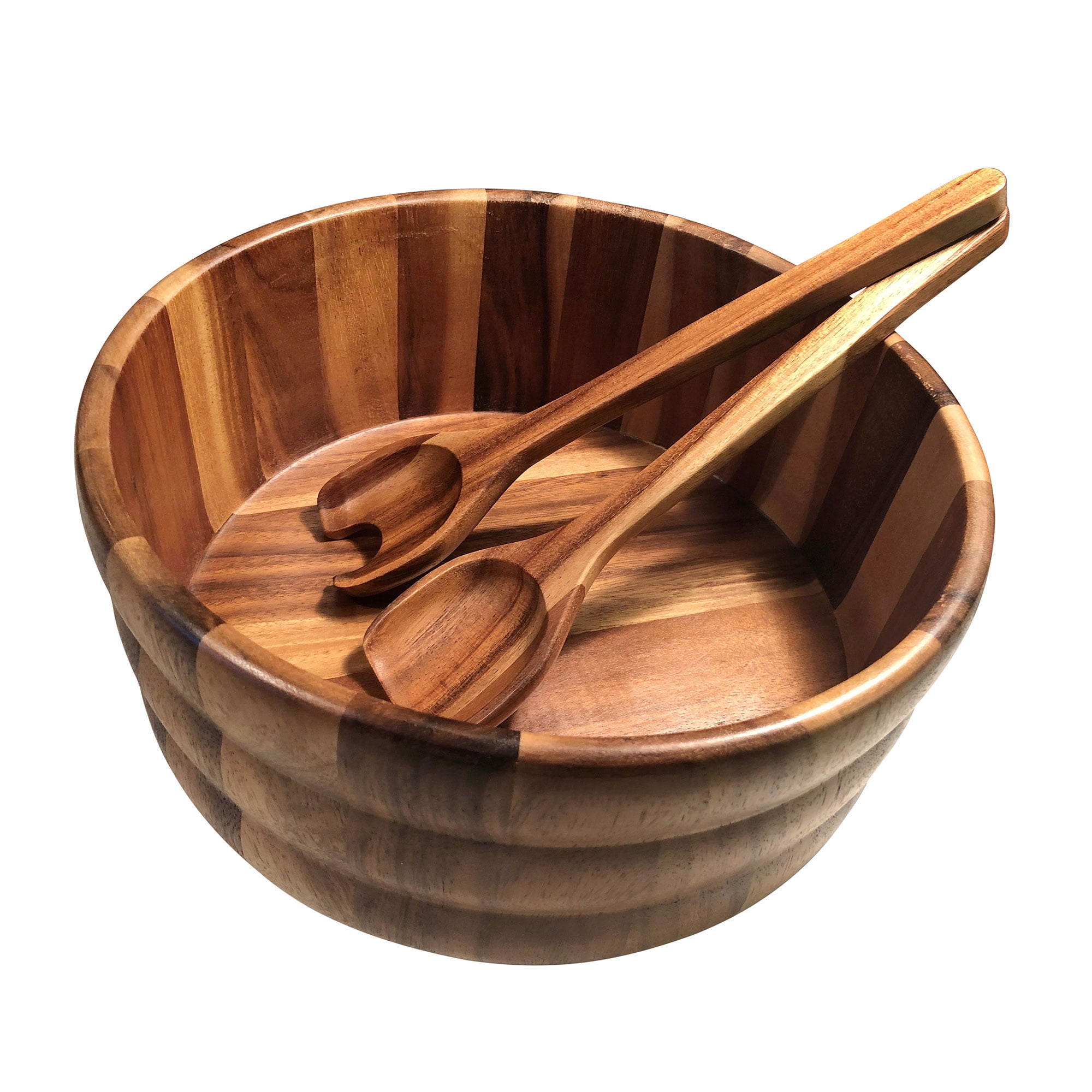 Kalmar Home Extra Large Acacia Wood Salad Bowl with 2 Serving Utensils