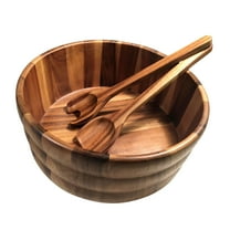 Kalmar Home Extra Large Acacia Wood Salad Bowl with 2 Serving Utensils, Brown