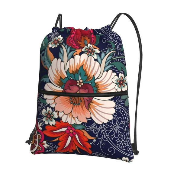Pofeuu Paisley2 Print Drawstring Backpack Water Resistant String Bag Sports Sackpack Gym Sack with Side Pocket for Men Women