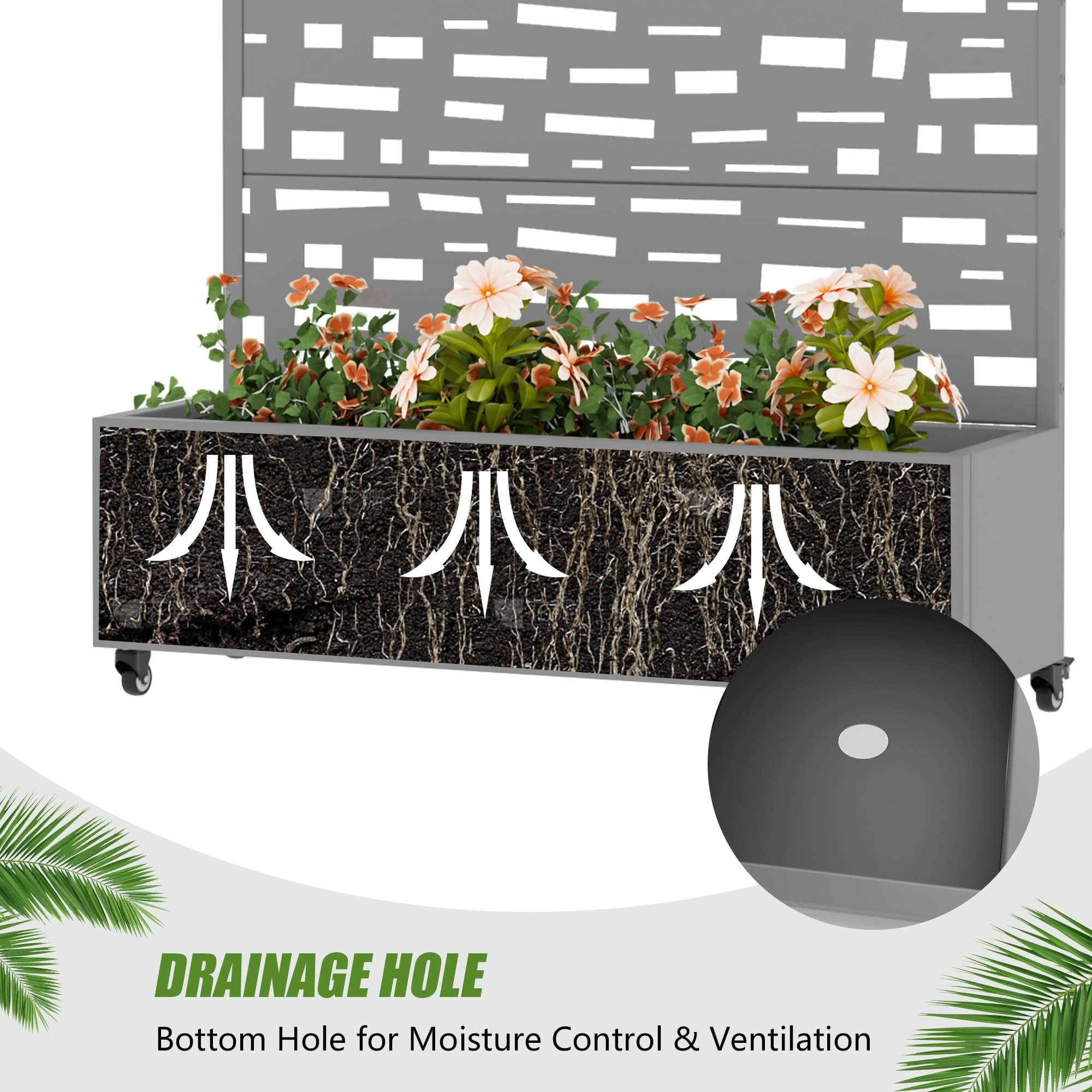MAYEERTY 47X47" Metal Outdoor Gray Privacy Screen with Planter Box for Backyard & Garden, 3 Piece Set
