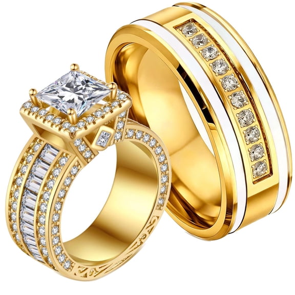 Couple Rings His Her Wedding Ring for Him and Her Matching Rings Yellow Gold Plated 1.5CT AAA CZ Ring