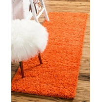 Rugs.com Solid Shag Collection Rug – 6 Ft Runner Tiger Orange Shag Rug Perfect For Hallways, Entryways