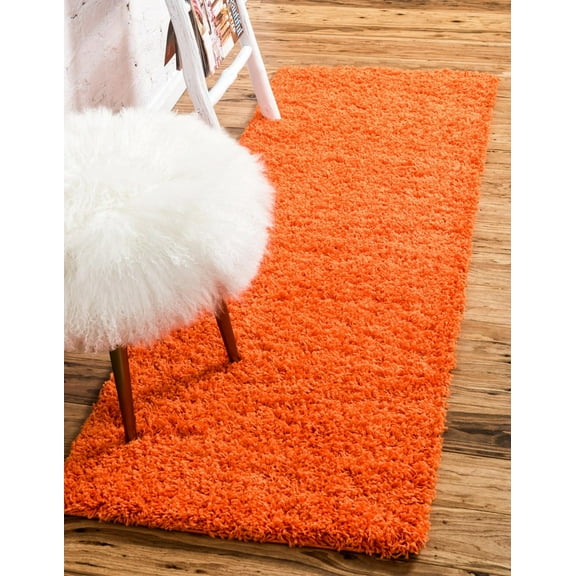 Rugs.com Solid Shag Collection Rug – 6 Ft Runner Tiger Orange Shag Rug Perfect For Hallways, Entryways