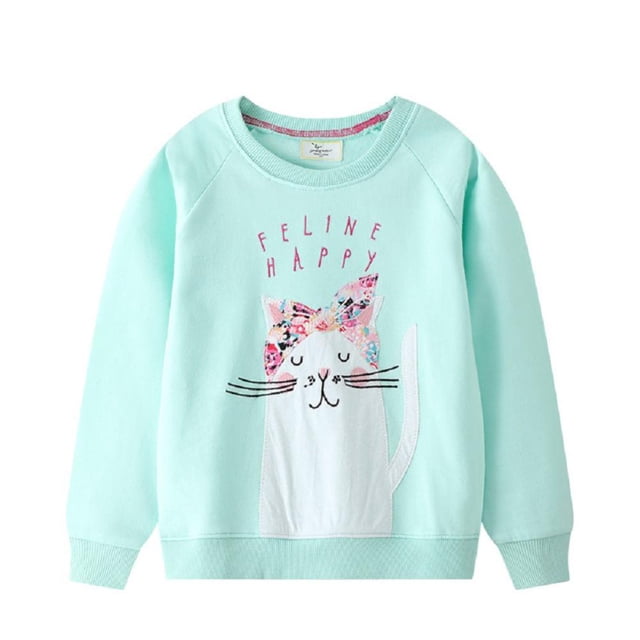Chandail pour Tout-Petite Fille en Coton à Col Rond Imprimé à Manches Longues, Haut Décontracté pour 2-7T