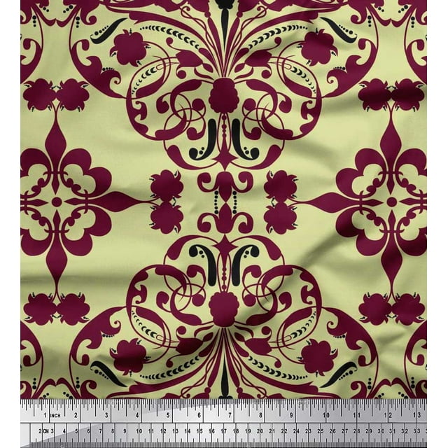 Soimoi Polyester Crepe Fabric Moroccan Damask Fabric Prints by Yard 42 Inch Wide