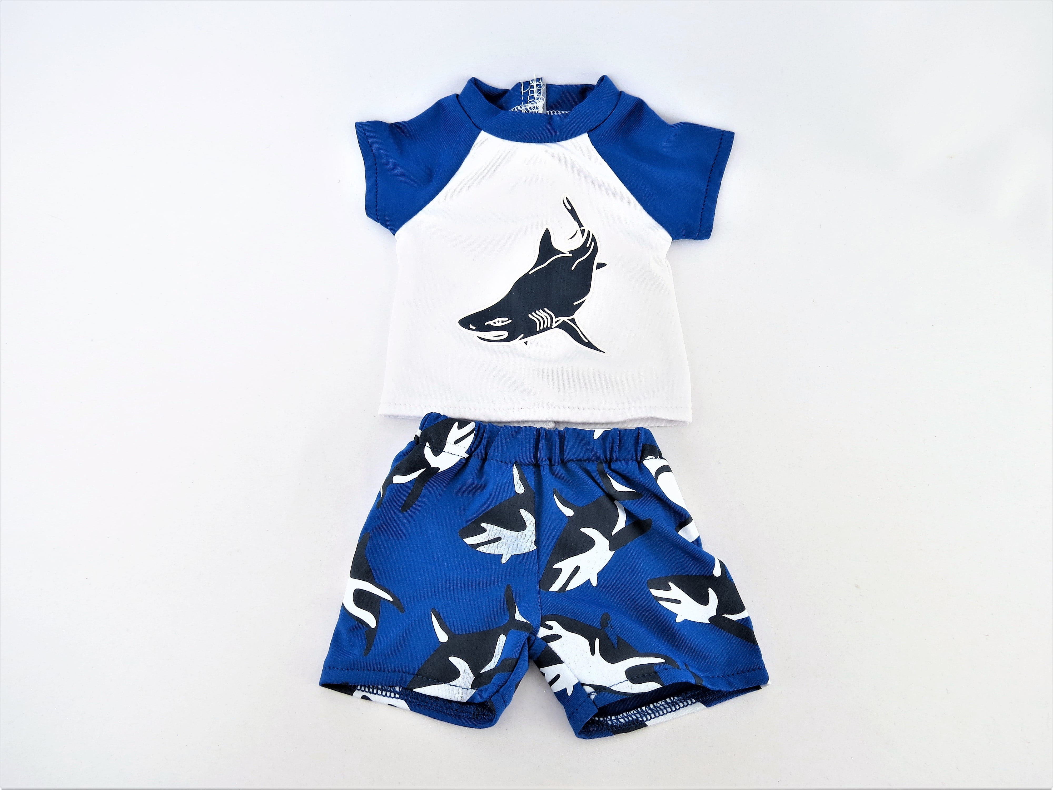 Shark Tank Top with Board Shorts fits 18 inch American Boy Doll