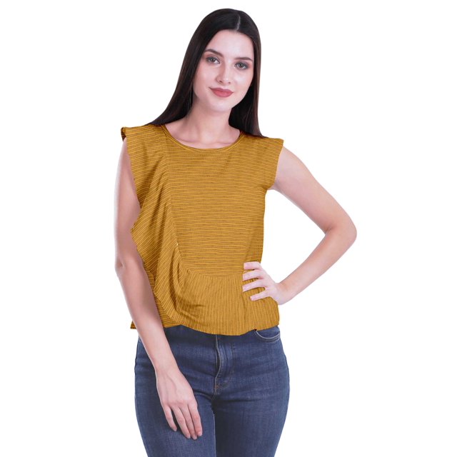 Moomaya Débardeur Sans Manches à Volants Imprimé pour Femmes Col Rond Crop Top Décontracté