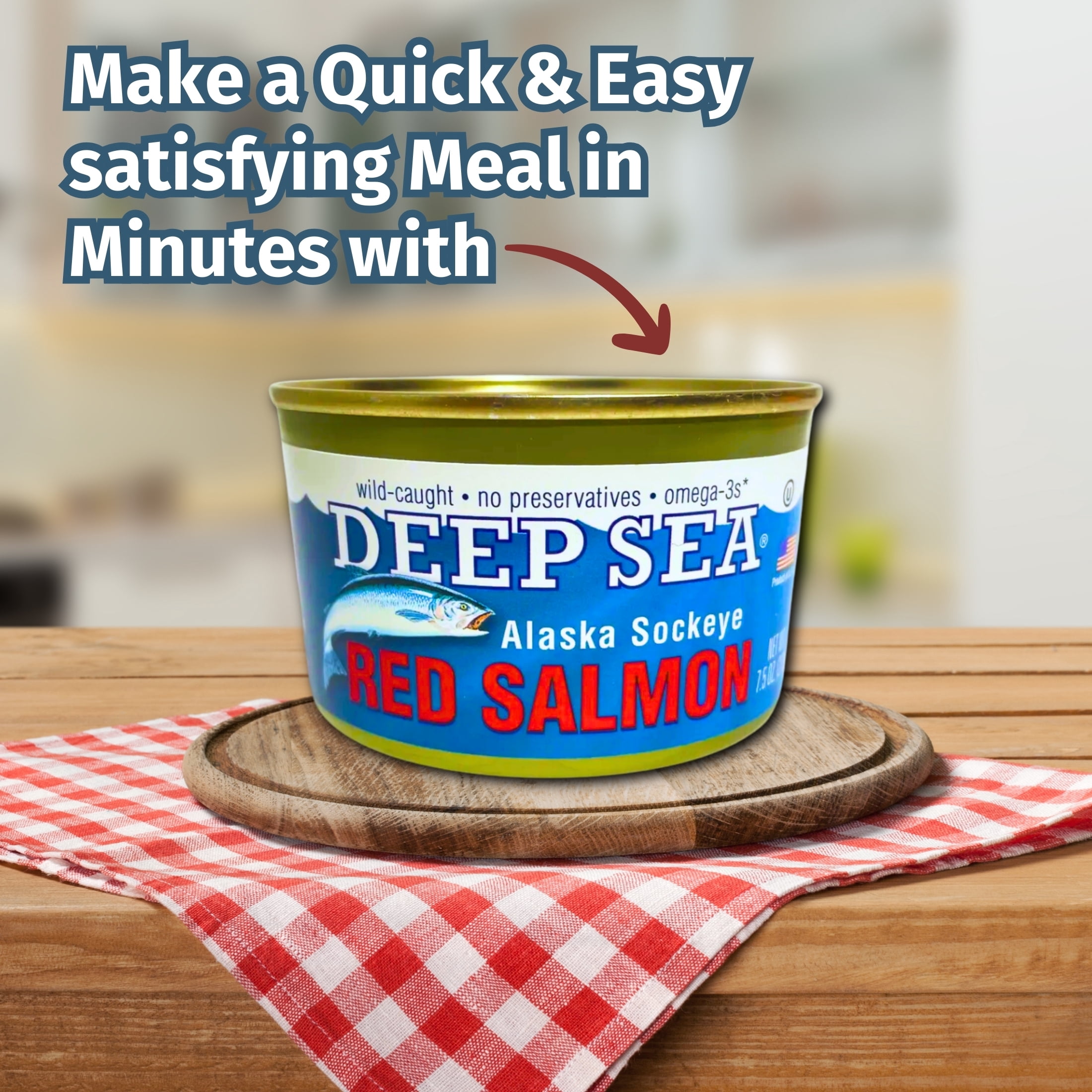 Deep Sea Wild-Caught Alaska Sockeye Red Salmon, Rich in Omega-3s, No Preservatives - 7.5 oz (Pack of 2) Quick Snacks Picnic Meal with Bonus Snoep in Beperkte Oplage
