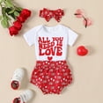 thumbnail image 2 of Bagilaanoe 3pcs Newborn Baby Girl Shorts Set Short Sleeve Letter Print Romper Tops + Shorts + Hairband 3M 6M 12M 18M Infant Casual Summer Clothes, 2 of 8