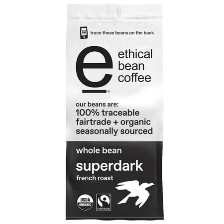 Ethical Bean Fairtrade Organic Coffee, Super Dark French Roast, Whole Bean Coffee, 12 oz. Bag