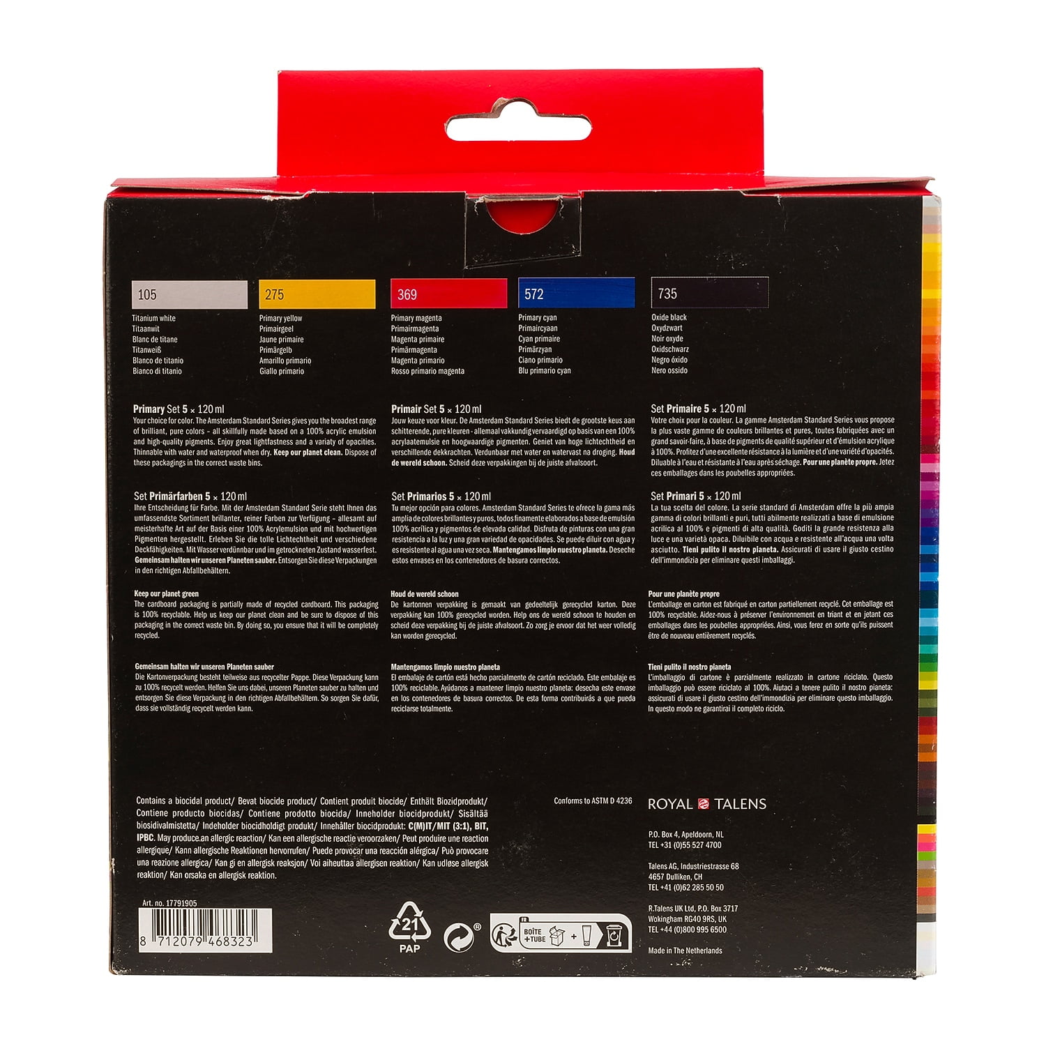Amsterdam Standard Acrylic Paint Set 120ml 5/Pkg-Primary