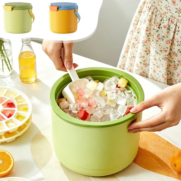 YYV Insulated Press Ice Bucket with Silicone Tray Outdoor Cooler Sports Drink Ice Storage Bucket Insulated Ice Tray for Camping Picnic Parties Bar Use Keeps Drinks Cold Longer