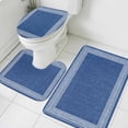 thumbnail image 3 of Dark Blue Retro Greek Key Bath Mat 3 Piece Bathroom Rug Set, Geometric Greece Ancient Rustic Non Slip Bath Rug Contour Mat and Toilet Lid Cover, Absorbent Shower Mats Soft Bath Rugs and Mats Sets, 3 of 8