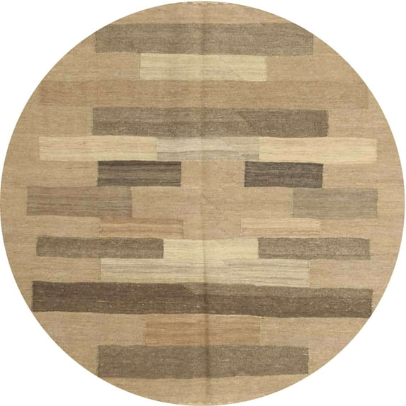 Ahgly Company Machine Washable Indoor Round Contemporary Sand Brown Area Rugs, 5' Round