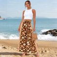 thumbnail image 4 of Women Summer Beach Vacation Pants High Waisted Wide Leg Pants Printed Loose Flowy Casual Palazzo Lounge Trousers Light Brown S, 4 of 5