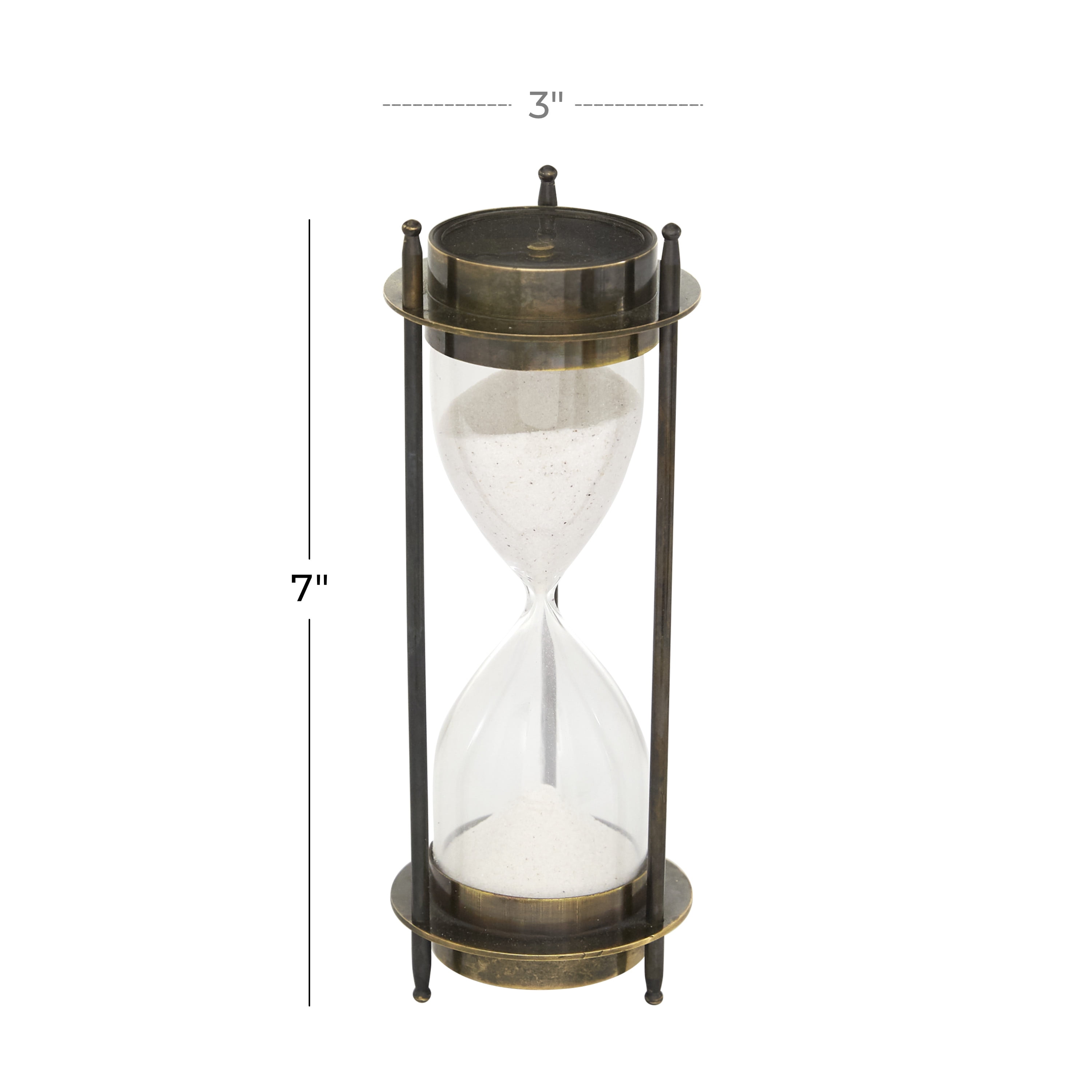 DecMode 3" x 7" Brown Brass Hourglass Sand Timer with Compass Top, 1-Piece