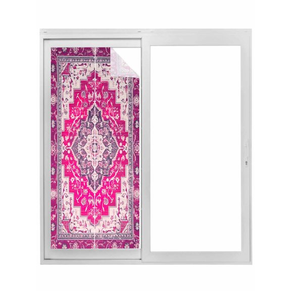 Pink Geometric Window Privacy Film, Middle Century Boho Ethnic Abstract Southwestern Static Cling UV Sun Blocking Tint Film Heat Control Windows Films for Bedroom Bathroom Window Stickers 35.4"x78.7"