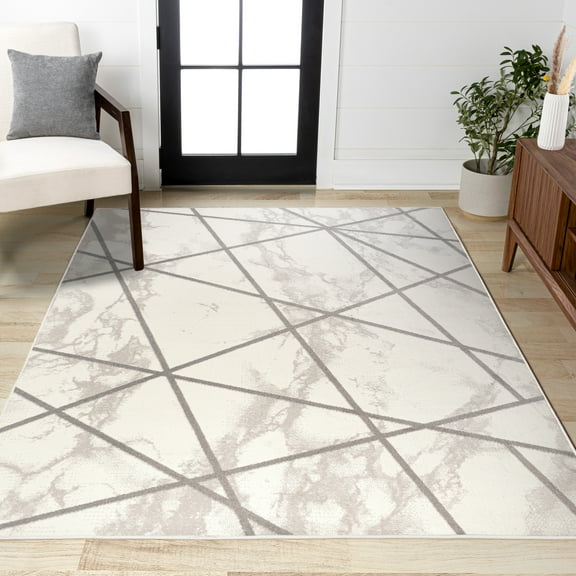 JONATHAN Y LUXOR Patras Geometric Marbled Area Rug, 4 x 6, Ivory/Gray