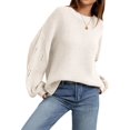 thumbnail image 2 of Women 2-Way Wear Crew Neck Hollow Cable Knit Oversized Long Sleeve Off Shoulder Pullover Sweater Light Color M, 2 of 8