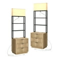 thumbnail image 2 of 23" Wide Fluted Night Stand with Charging Station, 3 Drawers Large End Table w/Metal Handle, Natural Nightstand Bedside Table,Wood Dresser with Light for Bedroom, Closet, 2 of 6