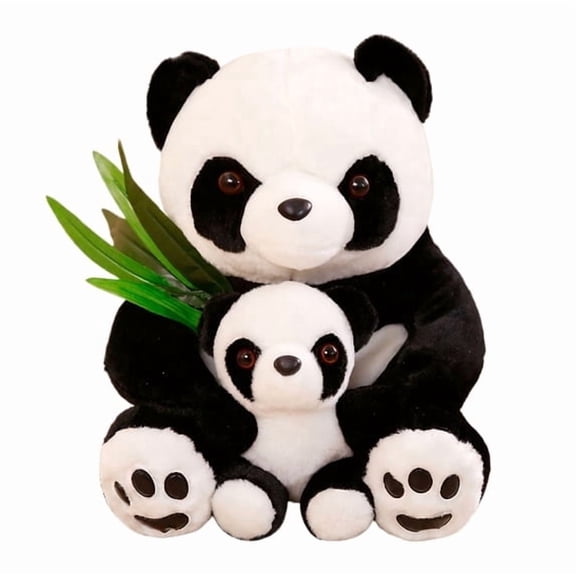 XINmiao Giant Panda Family Plush Stuffed Animal with Baby Panda & Bamboo Detail, Soft Wildlife Toy for Bedroom Decor & Nature Lovers