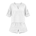 thumbnail image 6 of ATOYSOY Womens 2 Piece Linen Short Set V Neck Ruffle Sleeve Top And Shorts Casual Summer Outfit Set For Beach Vacation And Everyday Wear, 6 of 7