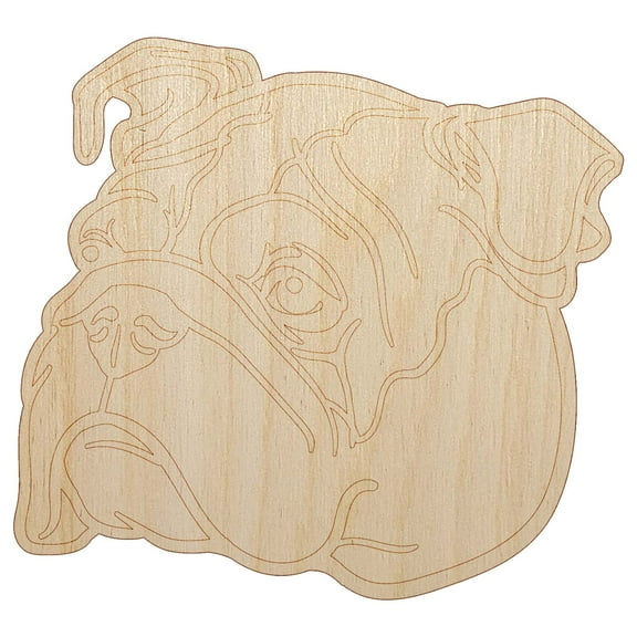 English Bulldog Head Wood Shape Unfinished Piece Cutout Craft DIY Projects - 4.70 Inch Size - 1/8 Inch Thick