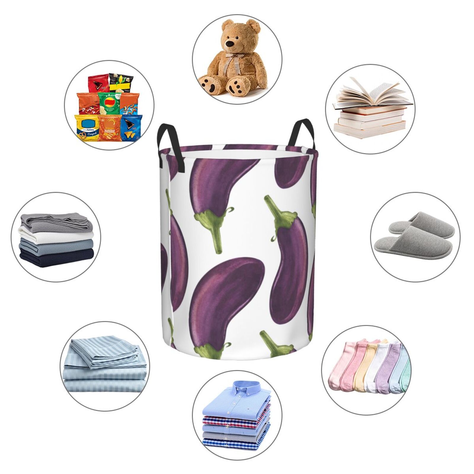 Large Laundry Basket with Handles - cool Eggplant Kids Baby Dirty Clothes Laundry Hamper for Bedroom Aesthetic