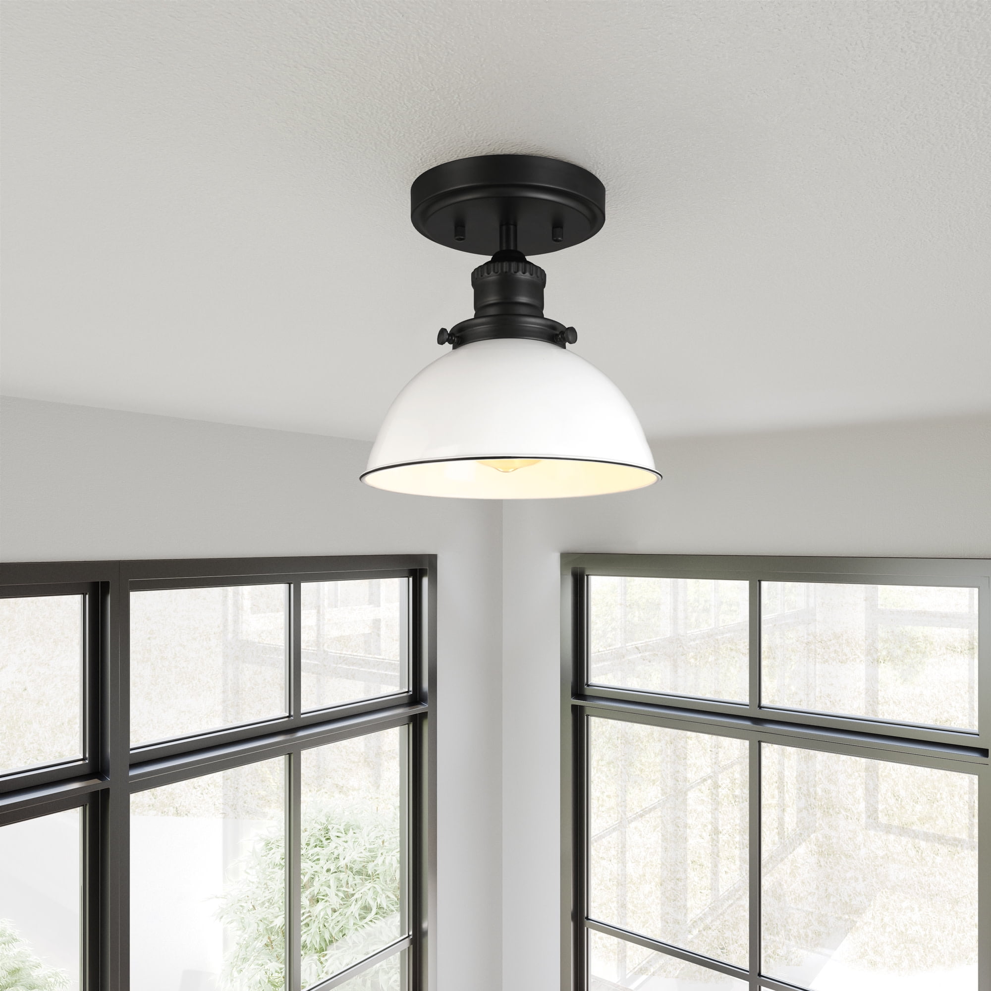 Design House Savannah Farmhouse 1-Light Indoor Semi-Flush Mount Ceiling Light, White/Matte Black