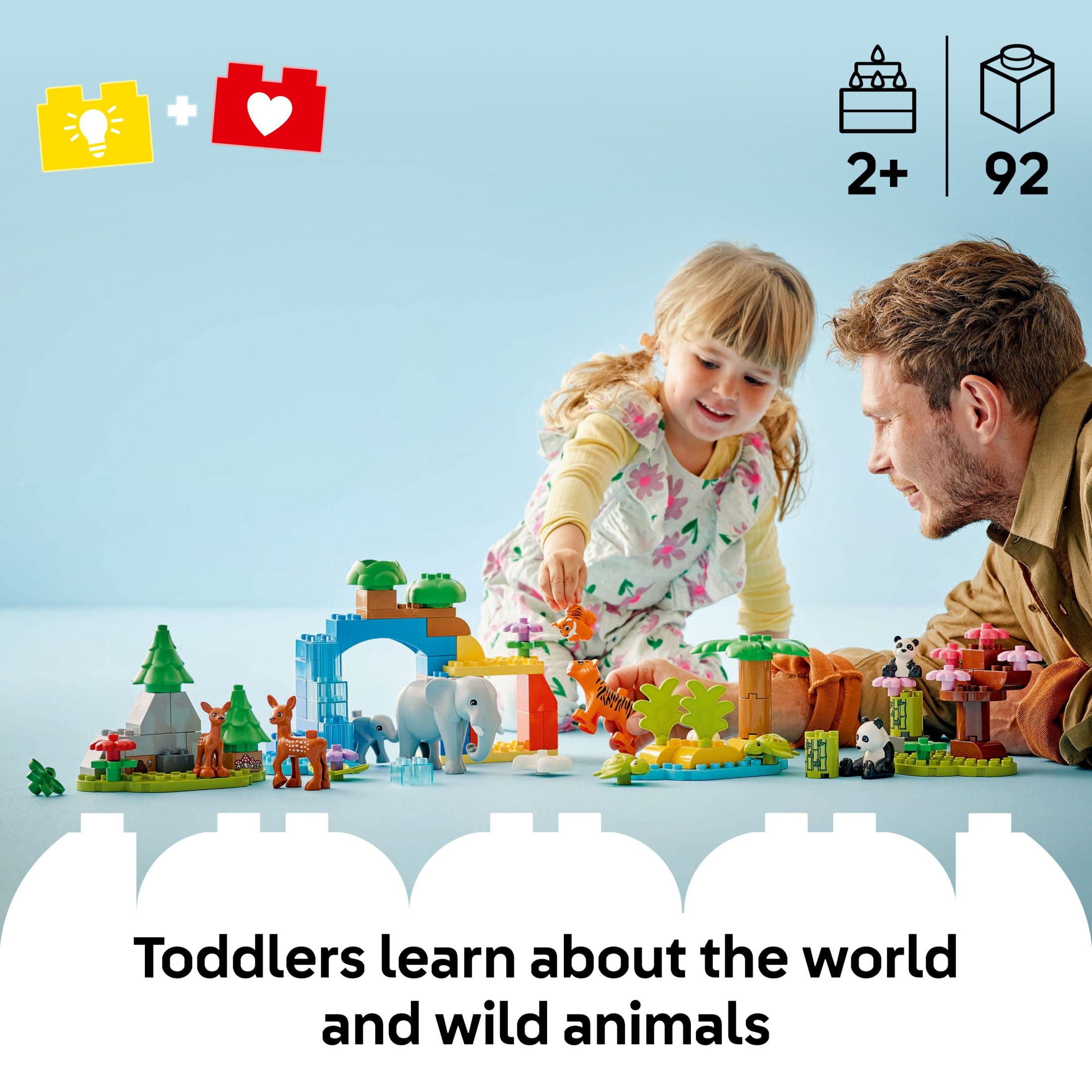 LEGO DUPLO Town 3 in 1 Wild Animal Families Building Toy Playset - Preschool Learning and Educational Animal Toy for Toddlers, Boys and Girls, Ages 2+ - with 10 Animal Figures - Baby Gift - 10446