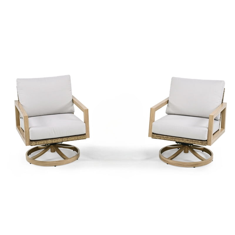 2-Piece Outdoor Swivel Chairs, Patio Rattan Dining Chairs Set of 2 with Cushions