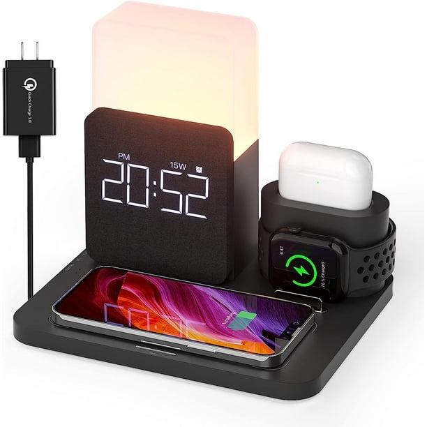 2023 Newest] Wireless Charging Station, 3 in 1 Charging Station, Alarm Clock  with Wireless Charger, Night Light, for Apple iPhone 14/13/12/11/Pro/Pro  Max/Mini/XS/XR/X/8/Plus 