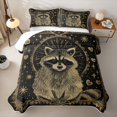 thumbnail image 2 of Castle Fairy Cartoon Raccoon Vintage Heart Twin Quilt Set,Exotic Style Twin Coverlet Set,Black Gold Cream, 2 of 7